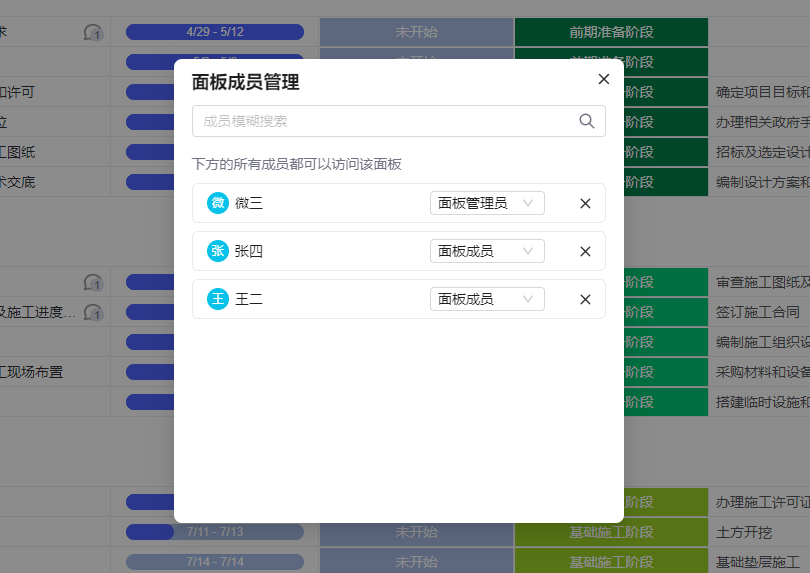 添加项目成员